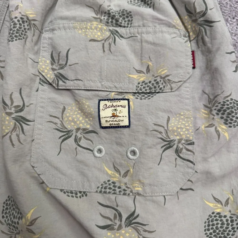 Tommy Bahama Vintage Y2K Board Shorts Swim Trunks Mens Medium Gray Pineapple